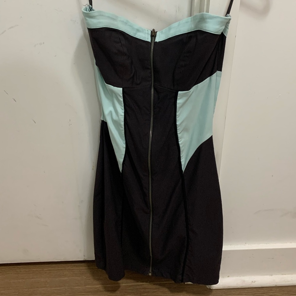 S Zip-Up Gray/Blue Strapless Mini Dress